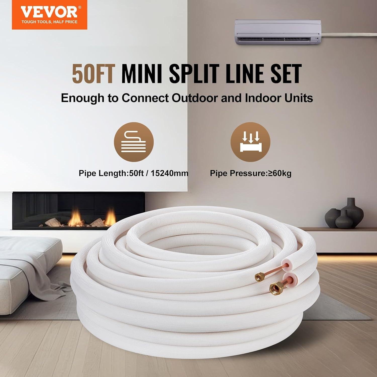 VEVOR 50FT Mini Split Line Set Review: 12000-18000 BTU DIY Install 2026