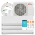 COSTWAY 27K BTU Tri 3 Zone Mini Split AC/Heating System, 22 SEER2 12,000+12,000+12,000 BTU Wall Mount Ductless Inverter Air Conditioner, Pre-Charged, Compatible with Alexa(Greenforce Series)