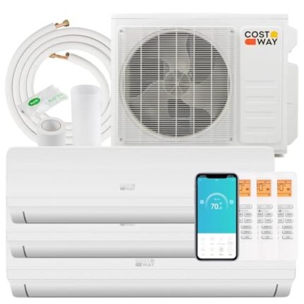 COSTWAY 27k BTU Tri 3 Zone Mini Split Air Conditioner, 19 SEER2 9000 BTU+9000 BTU+18000 BTU Wifi Enabled Ductless Inverter Air Conditioner & Heater Pump, Compatible with Alexa(Thundrive Series)