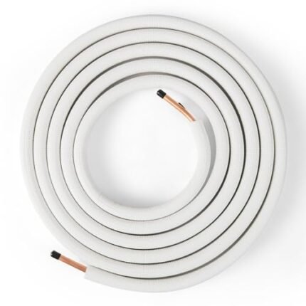 COSTWAY 25 Ft. Mini Split Line Set, 1/4”&1/2” O.D. Copper Pipes Tubing with 3-Layer Insulation, Thickened PE Insulated Coil Line Extension Set for Mini Split Air Conditioner for Heat Pump System