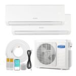 ROVSUN Dual Zone 12000 + 12000 BTU WIFI Mini Split AC/Heating System, 19 SEER2 2 Zone 18000 BTU Ductless Split Air Conditioner with Pre-Charged Condenser, Heat Pump & 25Ft Installation Kit, 208-230V