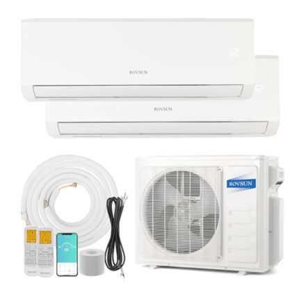 ROVSUN Dual Zone 12000 + 12000 BTU WIFI Mini Split AC/Heating System, 19 SEER2 2 Zone 18000 BTU Ductless Split Air Conditioner with Pre-Charged Condenser, Heat Pump & 25Ft Installation Kit, 208-230V