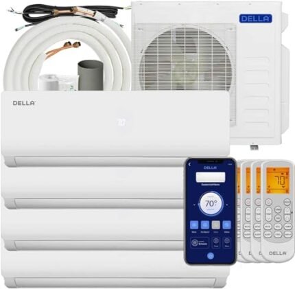 Della 36K BTU ODU Quad 4 Zone(9K 9K 9K 9K) 19 SEER2 208-230V Cools Up to 1600 Sq.Ft, Works with Alexa, Wifi Energy Efficient Multi Zone Mini Split Air Conditioner Pre-Charged Heat Pump Full Set