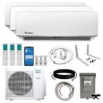 Klimaire 3-Zone 23.5 SEER2 Wall Mounted Ductless Mini-Split 27,000 BTU Heat Pump Air Conditioner with All-Inclusive Installation Kits (12,000 + 12,000 + 12,000 BTU)