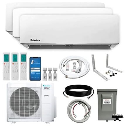 Klimaire 3-Zone 23.5 SEER2 Wall Mounted Ductless Mini-Split 27,000 BTU Heat Pump Air Conditioner with All-Inclusive Installation Kits (12,000 + 12,000 + 12,000 BTU)