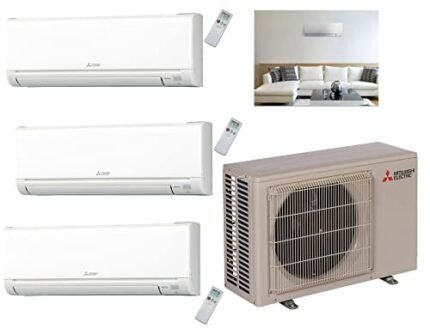 Mitsubishi 36,000 BTU Tri Zone Ductless Split System Wall Mount unit 3 x 12,000 BTU, SEER 19 Cool & Heat Energy Efficient