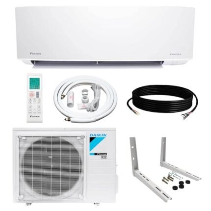 Daikin 12,000 BTU 18 SEER2 Entra R32 Series Ductless Mini Split Heat Pump System w/Maxwell All-Inclusive 15’ Installation Kit and Wall Mounting Bracket (230V), White, RXC12+FTXC12+IKM1438+WAFP24