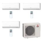 Mitsubishi 27-24,000 BTU Tri Zone Ductless Split System Wall Mount unit 3 x 9,000 BTU, SEER 19-20 Cool & Heat Energy Efficient