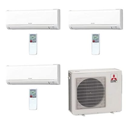 Mitsubishi 27-24,000 BTU Tri Zone Ductless Split System Wall Mount unit 3 x 9,000 BTU, SEER 19-20 Cool & Heat Energy Efficient