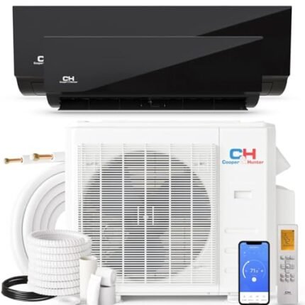 Cooper&Hunter 18,000 BTU Olivia Midnight Series, 22.9 SEER2, Dual Zone Compressor with 12000 + 12000 BTU Wall Mount Air Handlers Ductless Mini Split A/C and Heater Including 25ft Installation Kits