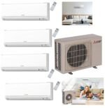 Mitsubishi 39-36,000 BTU Quad Zone Ductless Mini Split System with Wall Mount units, 3 x 9,000 Btu & 1 x 12,000 Btu Indoor Units, SEER 19 Cool & Heat Energy Efficient