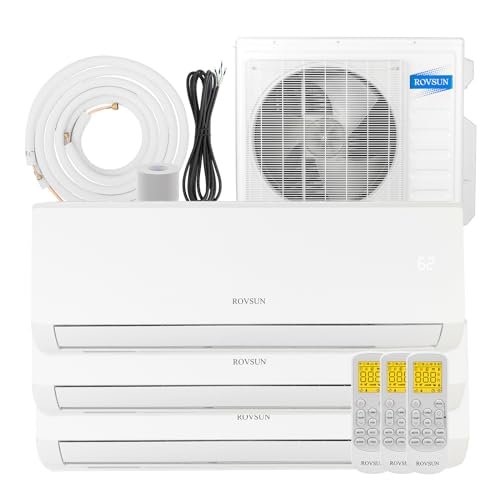41OMfH5WiVL._SL500_.jpg ROVSUN 3 Zone 9000 + 9000 + 9000 BTU Mini Split AC/Heating System, 19 SEER2 Dual Zone 27000 BTU Ductless Wall Air Conditioner with Pre-Charged Condenser, Heat Pump & 25Ft Line Set, 208-230V