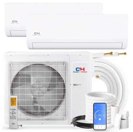 Cooper & Hunter Dual Zone 9,000 + 12,000 BTU Ductless Mini Split AC/Heating System, Pre-Charged, Heat Pump, 21.3 SEER Including 25FT Copper Line Set And Communication Wires