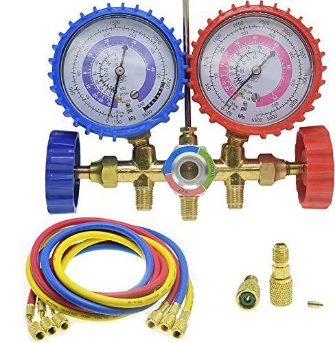 51LP4FwuBIL._SL500_.jpg LEIMO KPARTS AC Diagnostic Manifold Gauge Set for Freon Charging, Fits R410A R22 R404 Refrigerants, 1/4" Thread Hose Set 60" with 2 Quick Coupler-r410a Manifold Gauge Set