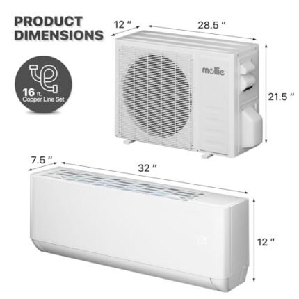 mollie 9000 BTU Split Air Conditioner 23 SEER2 115V AC/Heating System, Wifi Enabled, Heat Pump & Washable Filter & Installation Kits - Cools Rooms up to 400 Sq. Ft