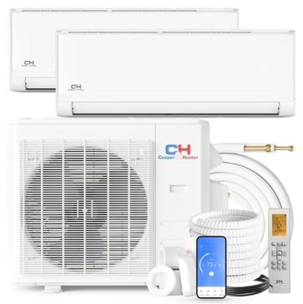 Cooper&Hunter 18,000 BTU Dual Zone Mini Split AC/Heating System 6,000 + 12,000 BTU, 22.9 SEER2, Wall Mount Ductless Air to Air Inverter Including 25ft Installation Kits