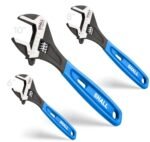 SHALL 3-Piece Adjustable Wrench Set, 10/8/6 Inch Cr-V Steel Wrench with Cushion Grip, Wide Jaw Black Oxide Wrench with Laser-etched SAE Scales for Home, Garage, Workshop and DIY, Dark Blue