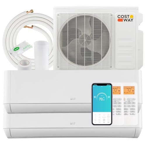 41VBSzcaA7L._SL500_.jpg COSTWAY 36K BTU 2 Zone Mini Split AC/Heating System, 22 SEER2 12,000 + 18,000 BTU Wall Mount Ductless Inverter Air Conditioner, Pre-Charged, Work with Alexa, Installation Kit (Greenforce Series)