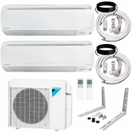 Daikin 2-Zone (2MXS18W) Ductless Mini-Split A/C Heat Pump System w/Maxwell 16 ft. Installation Kit and Wall Mounting Bracket (12K+12K)