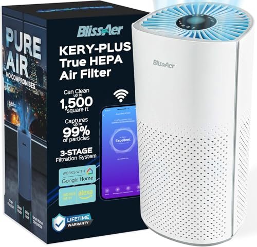 510M7ntqk8L._SL500_.jpg BlissAer Air Purifiers for Home Bedroom Large Room Up to 1500 Ft² - Smart WiFi & Voice Control True HEPA Air Purifier For Home Smoke, Dust, Pet Dander, Pollen, Sleep Mode Air Quality Light - Kery Plus