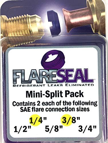 FlareSeal® Model MSP-0406 Leak Free SAE Flare Connections - Refrigerant Leaks Refrigeration, HVAC, Ductless, Schrader Valve or Mini Split Applications (1/4", Mini Split Pack - (2) 1/4" and (2) 3/8")