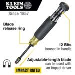 Klein Tools 32304 Screwdriver, 14-in-1 Adjustable Screwdriver with Flip Socket, HVAC Nut Drivers and Bits, Impact Rated
