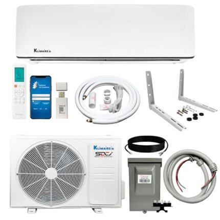 Klimaire 9,000 BTU 21.5 SEER2 Ductless Mini-Split Inverter Air Conditioner Heat Pump System with All-Inclusive 16' Installation Kit and Wall Bracket (115V)
