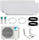 Daikin 2-Zone (9,000 BTU + 9,000 BTU) CIRRA Series Mini Split Air Conditioner Heat Pump System with Maxwell 15 ft. Installation Kit and Wall Bracket