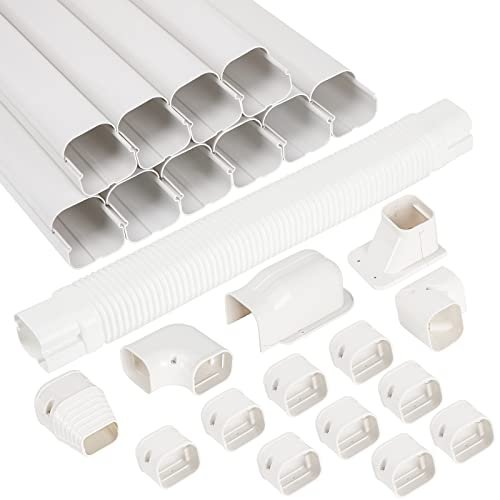 4153WLLsFbL._SL500_.jpg Kalkehay 3" W x 16.1Ft L Line Set Cover Kit for Ductless Mini Split Air Conditioners, PVC Decorative Cover for Central AC and Heat Pump Systems Tubing Cover