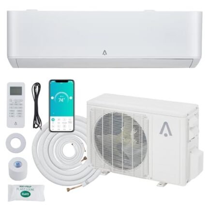 18000 BTUs Mini Split AC/Heating System, 23 SEER2 Inverter Split-System Air Conditioner, Wall-Mounted Ductless Unit with Heat Pump, 16.4 ft Installation Kit, Cooling for Rooms up to 1250 Sq. Ft, 230V