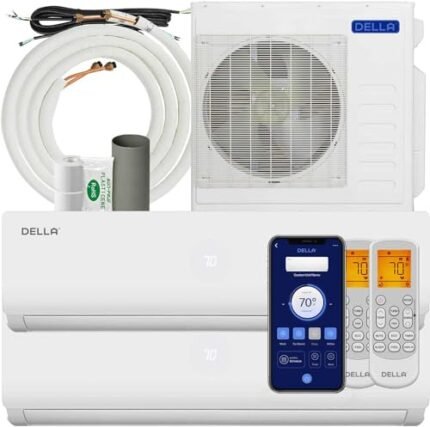 DELLA 36K BTU ODU 2 Dual Zone 18000 18000 BTU 19 SEER2 208-230V Cools Up to 2000 Sq.Ft Wifi Multi Zone Ductless Pre-Charged Mini Split Air Conditioner Heat Pump Work with Alexa, 16ft Installation Kits