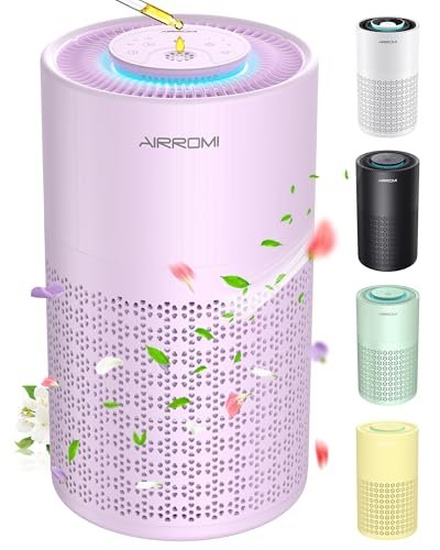 AIRROMI Air Purifier for Bedroom with HEPA 3-in-1 Filter, Pet Air Purifier for Home Cat Pee Smell, Covers Upto 990 Ft², Quiet 360°intake Air Cleaner for Pet Hair,Allergies,Pollen,Smoke A2001 Purple