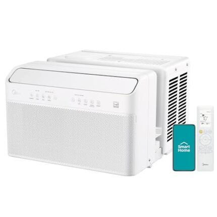 Midea 12,000 BTU U Shaped Smart Inverter Window Air Conditioner, Cools up to 550 Sq. Ft.,Ultra Quiet with Open Window Flexibility, Works with Alexa/Google Assistant, 35% Energy Savings, Remote Control