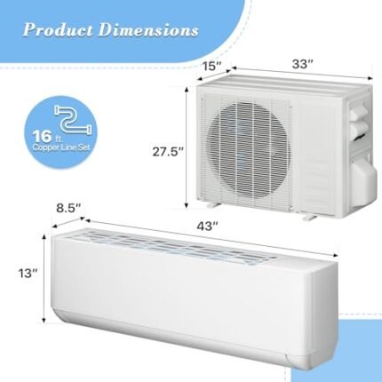 Athena Collection Mini Split AC Heating System 18,000 BTU WIFI Heat and Air Split Unit Wall Mounted Air Conditioner Heat Pump Mr Cool with Installation Kit and 16ft line