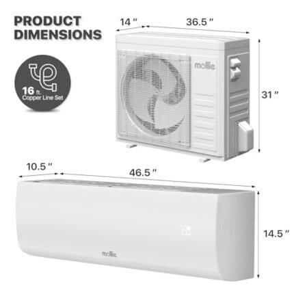 mollie 36000 BTU Mini Split Air Conditioner w/4-in-1 Filters, 208/230V 19 SEER2 AC Unit with Smart App Control, Cools Up to 2500 Sq. Ft, Pre-Charged Heat Pump and Installation Kits
