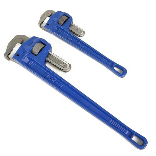 41eObl81PqL._SL500_.jpg WADFOW Drop Forged 2 Piece (12", 18 ") Pipe Wrench Set: Heavy Duty Hand Tools with Adjustable Plumbing Wrench, Exceed GGG standard