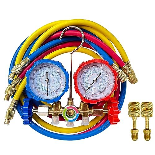 518F3k8o8sL._SL500_.jpg Bocarmo 5FT AC Diagnostic Manifold Freon Gauge Set for R410A R404A R22 R134a R12 R22 R502, Refrigerant AC House Air Condition HVAC 60"