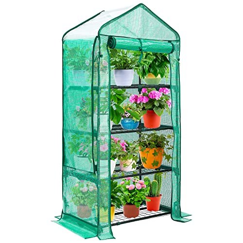 51L8X0EFuVL._SL500_.jpg Mini Greenhouse with Screen Roof, Ohuhu Upgraded Portable 4 Tier Small Greenhouses for Outdoors Indoor with Reelable Door, Heavy Duty Plastic Green House for Outside Garden Patio Yard Porch Balcony