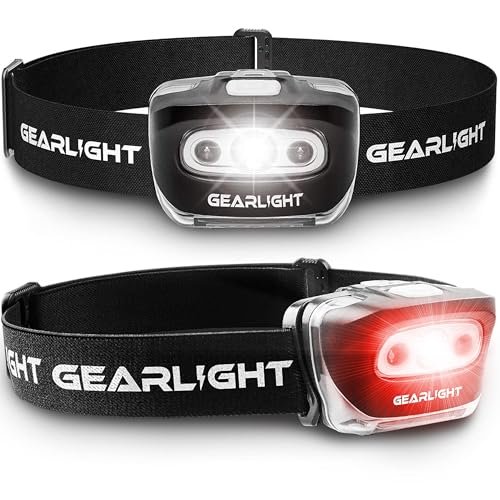 51gGgzG-2QL._SL500_.jpg GearLight 2Pack LED Headlamp - Outdoor Camping Head Lamps with Adjustable Headband - Lightweight Battery Powered Bright Flashlight Headlight with 7 Modes and Pivotable Head and Red Light