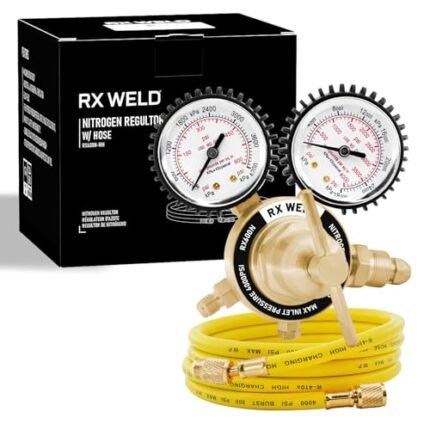 RX WELD Nitrogen Regulator with 0-600 PSI, CGA580 Inlet, 1/4-Inch Male Flare Outlet Connection, Nitrogen Tank Regulator with 5Ft Refrigeration Hose