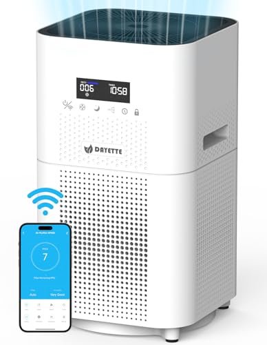 Dayette Smart WIFI Air Purifiers for Home Large Room Up to 3000 Sq Ft, APP & Alexa Control Air Cleaner, H14 Ture HEPA Filter for Allergies Pet Dander Smoke Dust, 22dB Sleep Mode for Bedroom