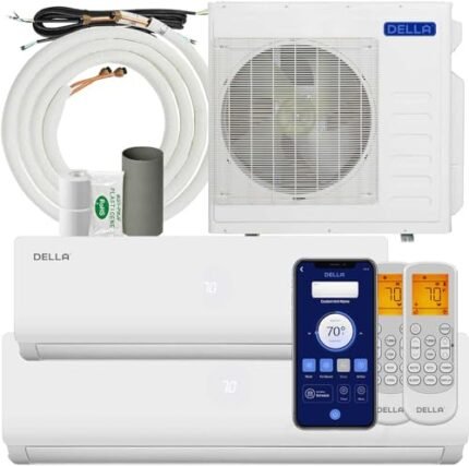 DELLA 36K BTU ODU 2 Dual Zone 12000 18000 BTU Wifi Mini Split AC & Heat Pump Work with Alexa, 19 SEER2 208-230V Cools Up to 1550 Sq.Ft, Ductless Pre-Charged Inverter System, 16ft Installation Kits
