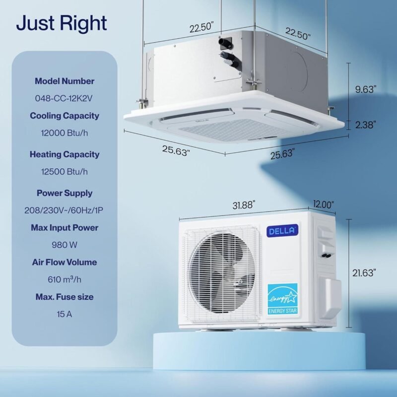 DELLA 12,000 BTU Ceiling Cassette Review: 22 SEER2 & Installation 2026